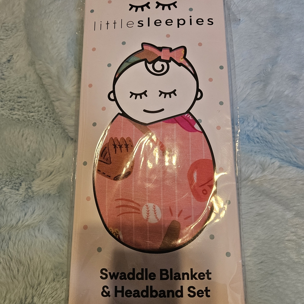 Little Sleepies Pink Swaddle and Headband Set